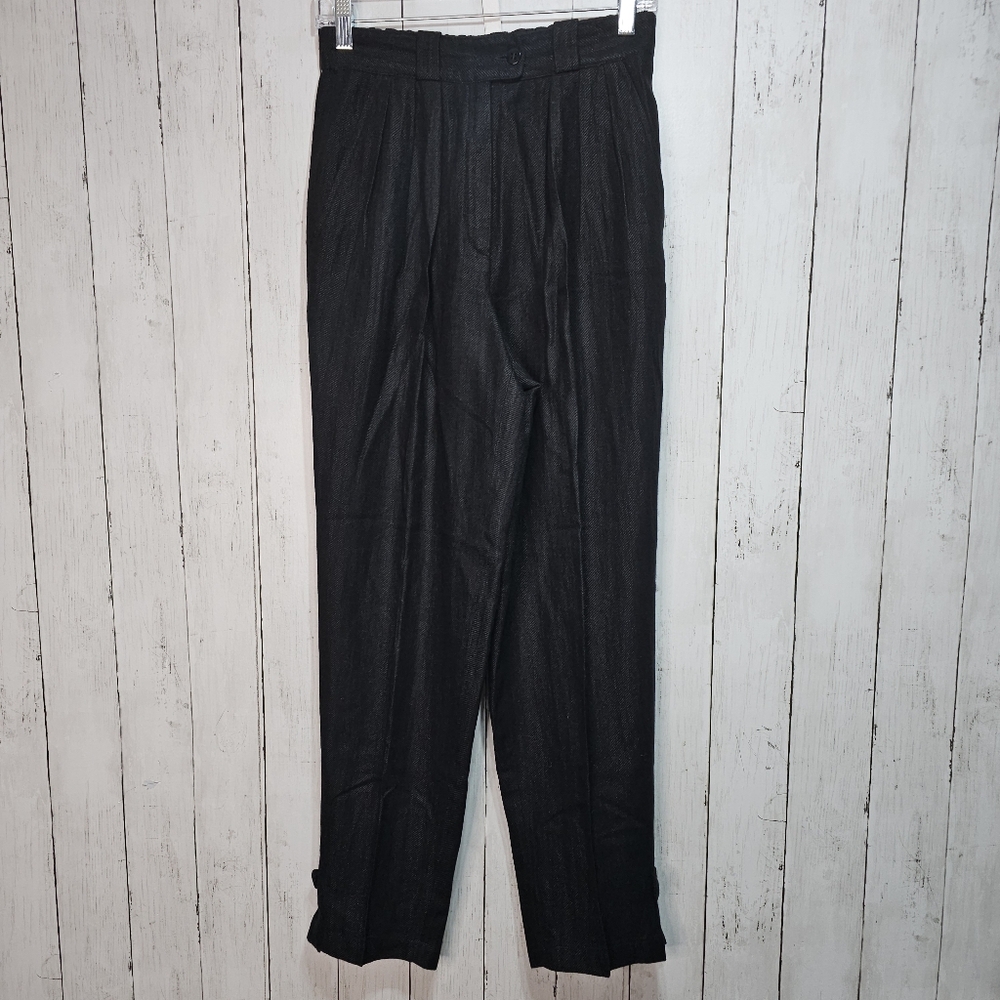 Vintage Umberto Ginocchietti Black Linen Wool Angora Pleated Pants Size Italy 40